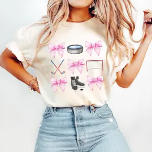 Coquette Hockey Bow Shirt, Cute Hockey Mom Tee, Sports Team Crewneck, Coach Appreciation Gift