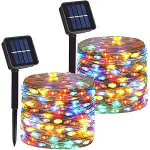 2 Pack Total 200 LED 66FT Solar Powered Copper Wire String Lights Outdoor, Waterproof, 8 Modes Fairy Lights for Garden, Patio, Party, Yard, Christmas (Multicolor)