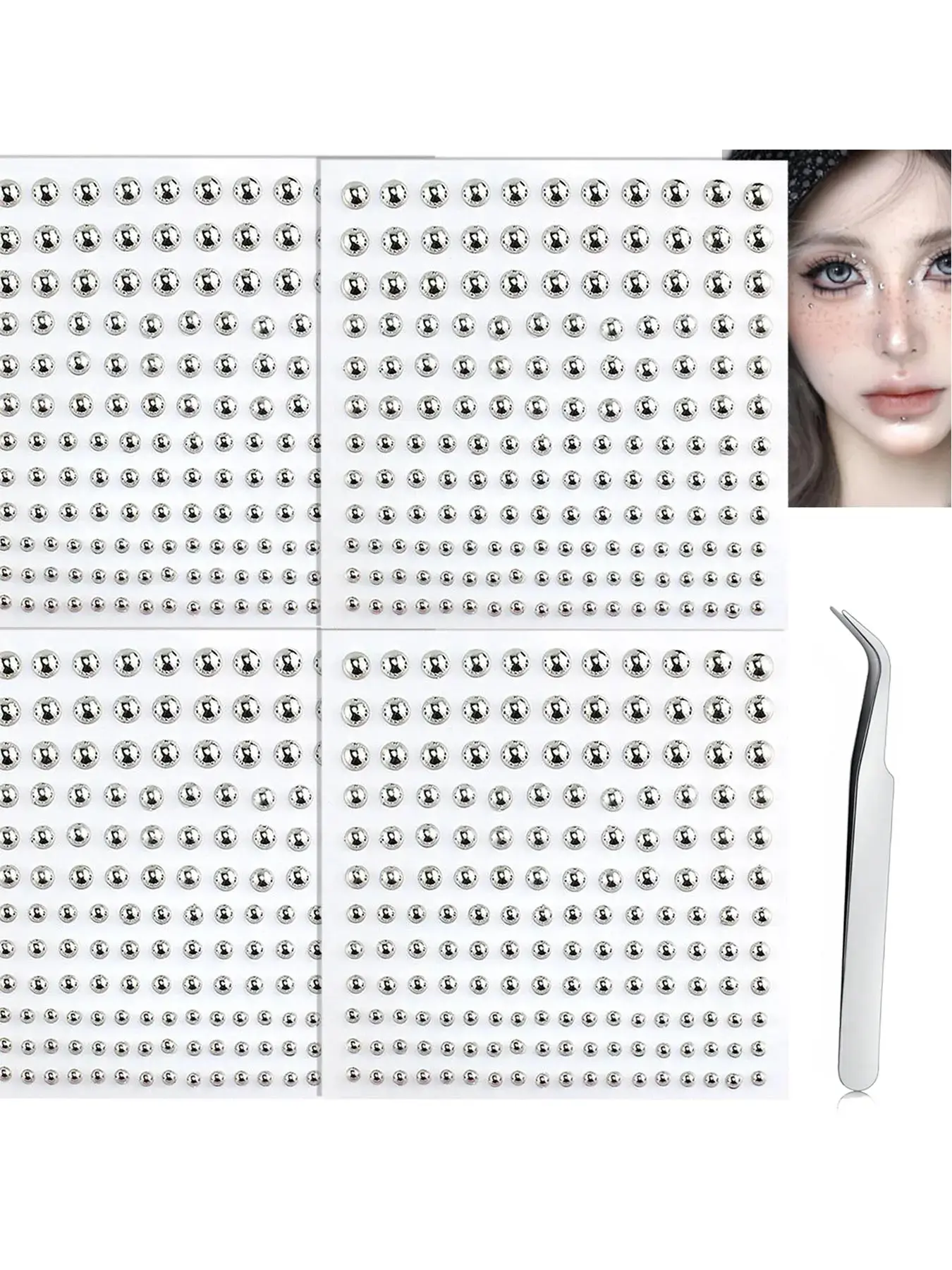 Face Gems Lip Stud, Round Shaped Fake Piercings y2k Accessories Nose Stud Eyebrow Stud, Non Piercing Nose Stick on Silver Belly Button Sticker, Face Sticker Ring Cool Punk Y2K Makeup for Women Men Piercing Disc, Nose Piercing Jewelry, Body Jewelry