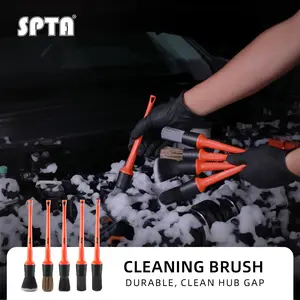 SPTA Car Detailing Brush Set, 5 Pack Soft Mixed Hair Auto Detail Brush Kit No Scratch for Automotive Elegant Surface Interior Exterior Dashboard Emblems Panels Engine Bay Wheels Air Vent Seat Leather