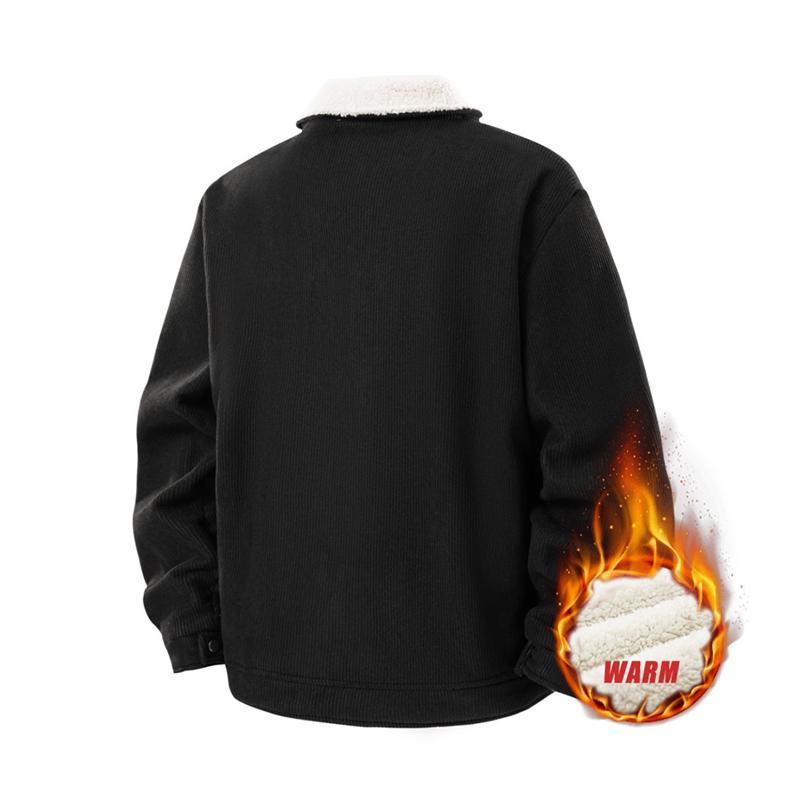 Men's Winter Corduroy Fleece Lined Thick Warm Workwear Jacket with Multiple Pockets, Suitable for Office and Commuting, Outdoor Sports Winter Coat