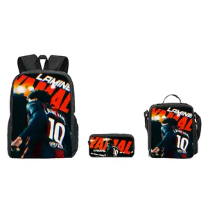3 Piece LY Football Star Printed Backpack Set 3-in-1 Backpack Lunch Bag Pencil Bag for Football Fans Students School Travel Sports TikTok Viral Aesthetic Lightweight Durable