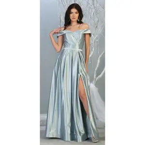 Dusty Blue Bridesmaid Dresses in Satin and Plus Size Gowns by MQ1781