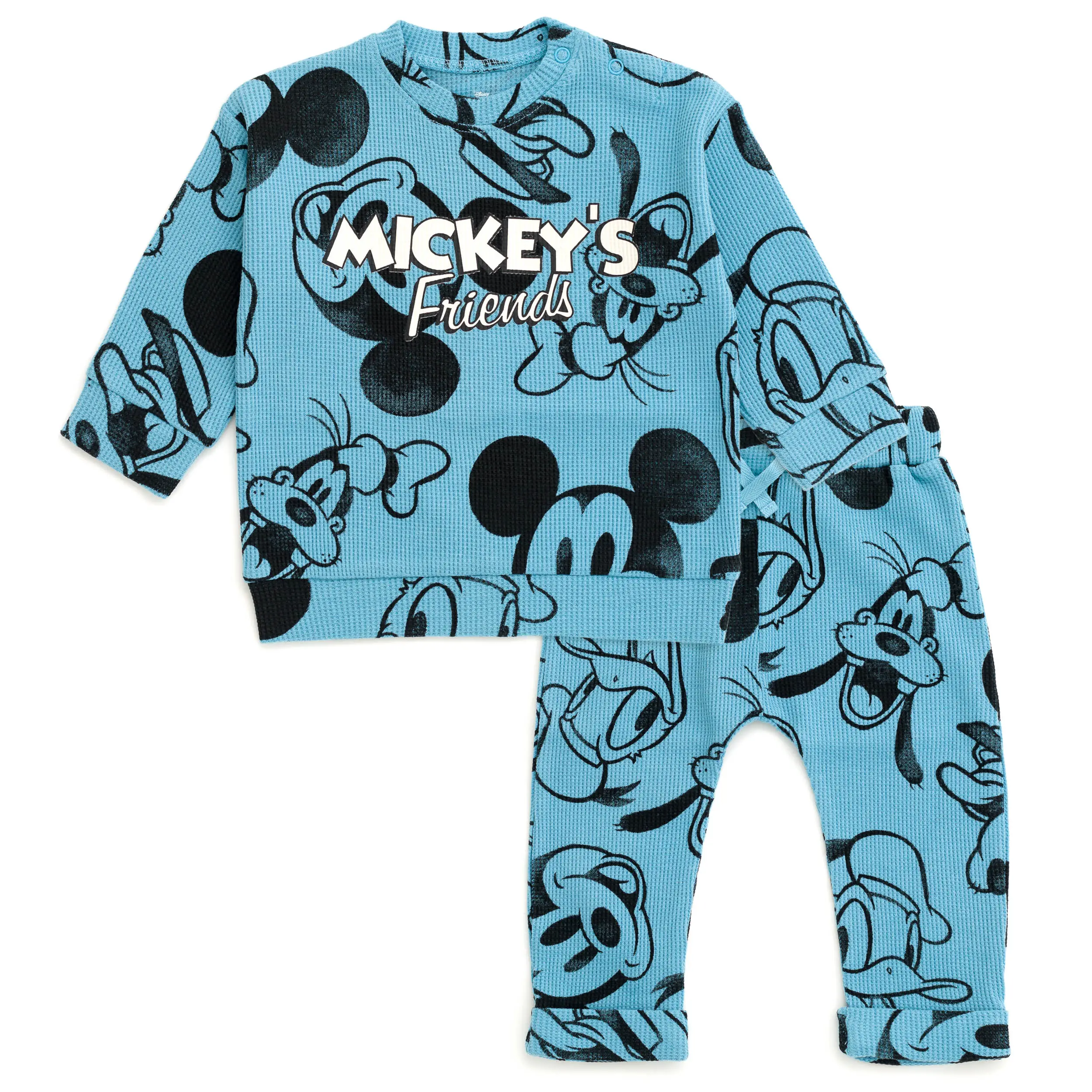 Disney Mickey Mouse Toddler Boys' 2-Piece Loungewear Set, 220 gsm Textured Knit Sweatshirt & Pants, Mickey Friends Design, 2t to 5t Sizes (Incl. 3-4 Years), Two Pieces, Cartoon Faces