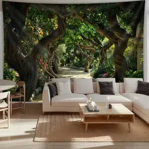 Large Peace Forest Park Landscape Tapestry, Vibrant Stone Path & Plant Wall Art, Tapestry Wall Hanging, Living Room Bedroom Office Decor, Includes Free Hooks