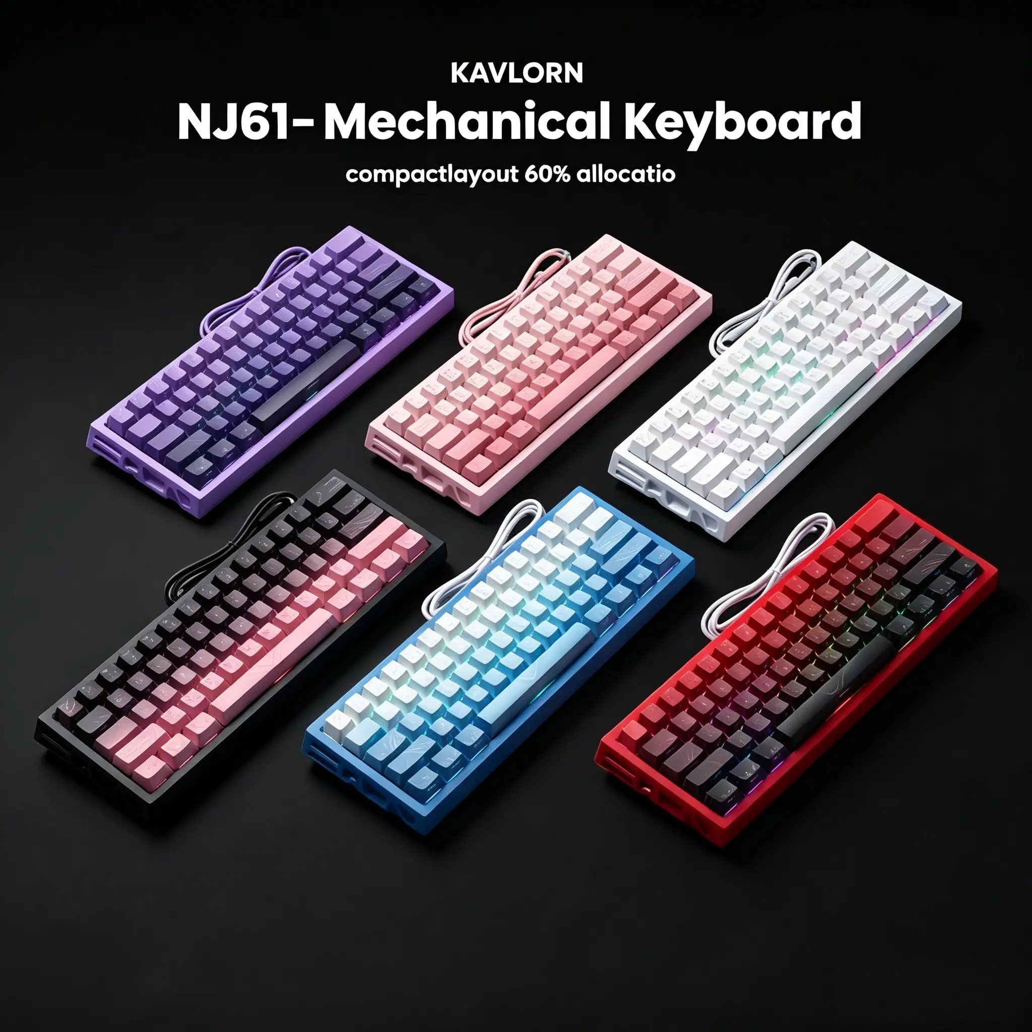 Compact 61-Key Mechanical Keyboard, Red Linear Switches, PBT Dye-Sub Keycaps, RGB Lighting, Hot Swappable, USB Wired, Aluminum Frame for Desktop/Laptop