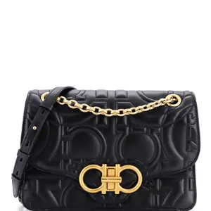 Pre-owned SALVATORE FERRAGAMO Leather Shoulder Bags Gancini Turnlock Flap Bag Gancini Quilted Medium by Rebag