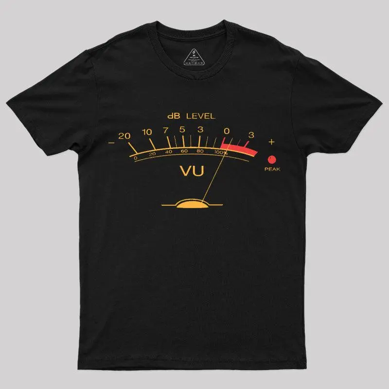 Men's Volume VU Meter Vintage Geek Graphic T-Shirt, Organic Fabric Tops with Printed Logo, Geek Graphic Clothing, Short Sleeve Tee