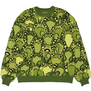 Steady Hands Marsh Pit Knit Sweater Green All Over Frogs Froggy