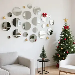 25x25cm 32pcs silver acrylic mirror wall stickers, detachable self-adhesive DIY background stickers, easy to install anti shatter positioning stickers, DIY background boards, party decorations, mirror decorations, high-quality acrylic material