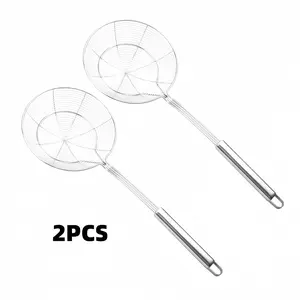 2-Piece Stainless Steel Spider Strainer, Heat-Resistant Ladle, Long Handle Design, Rust-Free Kitchen Tool, Jiaozi Scoop, Hot Pot Sieve, Noodle Spoon