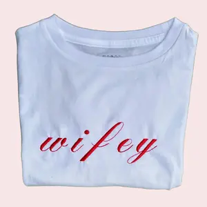 Wifey Embroidered Baby Tee, Wife Shirt,  Just Married Shirt, Wedding Gift, Brides Gift, Bachelorette Gift, Y2K Baby Tee Top Womenswear