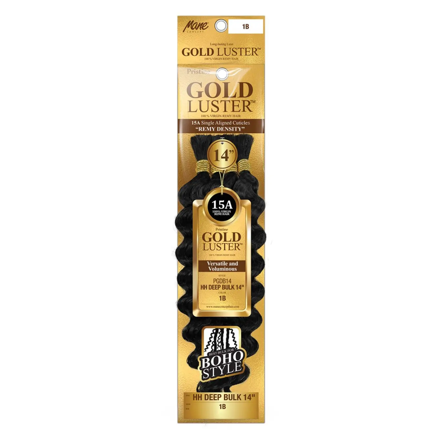 Mane Concept Unprocessed 100% Virgin Remy Human Hair Braids, Pristine Gold Luster PGDB14 Deep Wave Bulk, 14" - Adds Body Quickly, Comfortable for Extended Wear