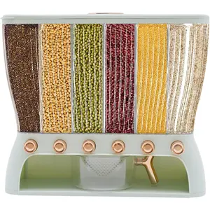 6-Grid Multigrain Tank Rice Storage Dispenser Grain Dispenser with Measuring Cup Dry Food Dispenser for Home Kitchen Containers Utensils