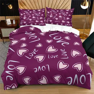 Heart Letter Pattern Bedding Set, Background, Bedroom Decor Gift for Kids Youth Adults, Includes 1 Fitted Sheet & Pillowcases, Decorative Bedding Set