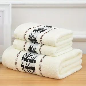 3-Piece Bamboo Fiber Towel Set, Soft Skin-Friendly Bath Towels & Hand Towels, High Absorbency Daily Bathroom Essentials