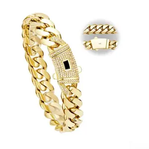 14k Gold Plated Miami Cuban Link Chain Bracelet, Thickened, Dense and Chunky 7.5/8.5 inch-Hip-Hop Jewelry for Men/Women Hypoallergenic Material, Sweat-Resistant, Chunky Gold Bracelet for Streetwear, Dates and Daily Wear, Inspirational Gift For Son miami c