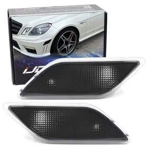 iJDMTOY Euro Black-Out Smoked Lens Front Bumper Side Marker Lamp Housings For Mercedes 2010-2013 W212 E-Class E300 E350 E550 E63 AMG 4-Door Sedan/Wagon