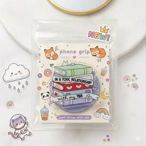 Books & Coffee Phone Grip – Cute Reading Accessory, Kawaii Bookworm Pop Socket, Trendy Gift for Teens & Coffee Lovers