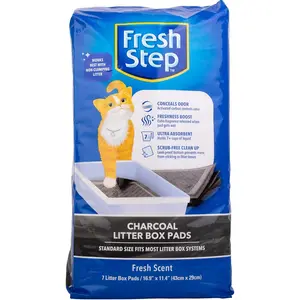 Fresh Step Charcoal Litter Box Pads - Ultra Absorbent Cat Litter Pads with Activated Carbon for Odor Control, 16.9" x 11.4" - 7 Count