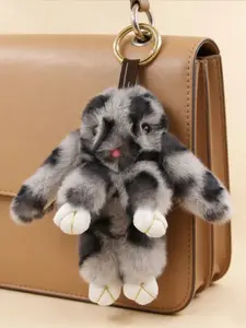 Handmade Soft Fur Ball Ornament, Creative Cute Rabbit Keychain, Plush Touch, Car Accessories, Fashion Decoration, Gift for Friends, Bag Charms
