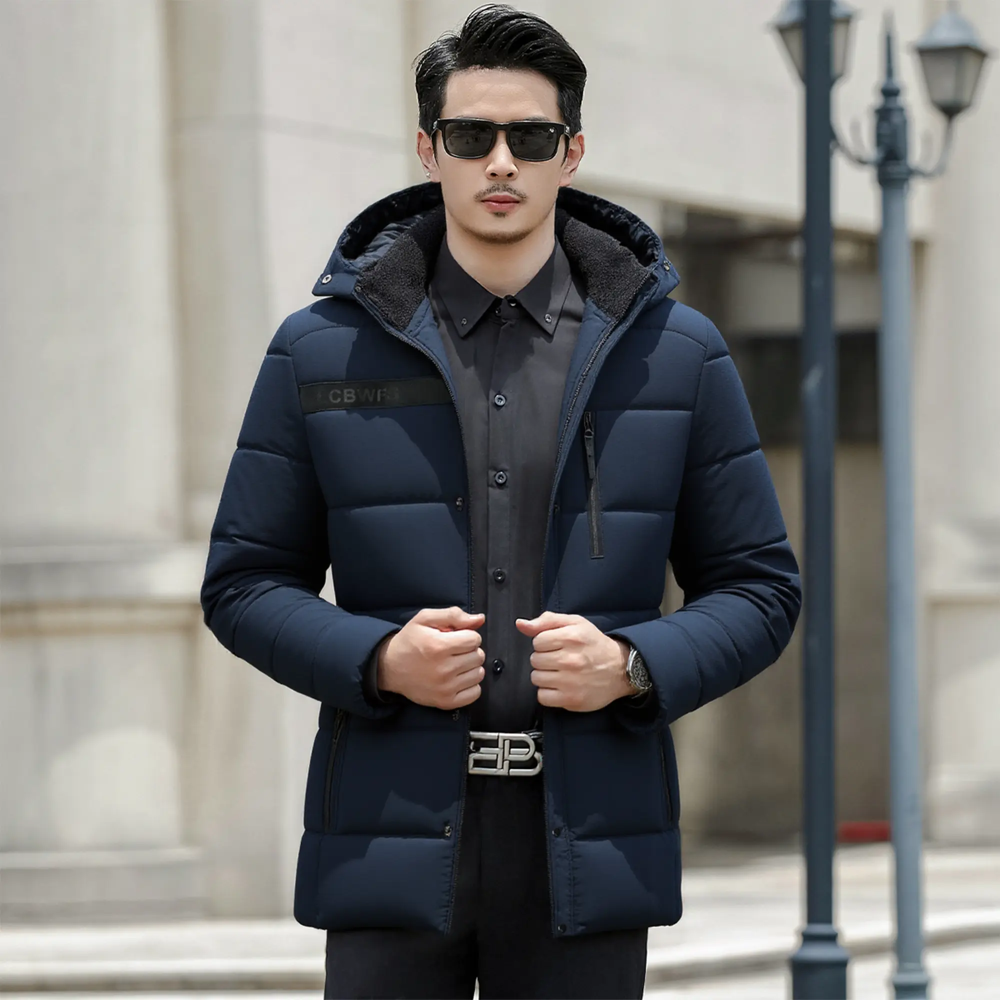 Men’s Hooded Puffer Winter Jacket, Thick Warm Quilted Coat, Windproof Casual Insulated Outerwear with Zipper Pockets for Fall Winter Daily Commute