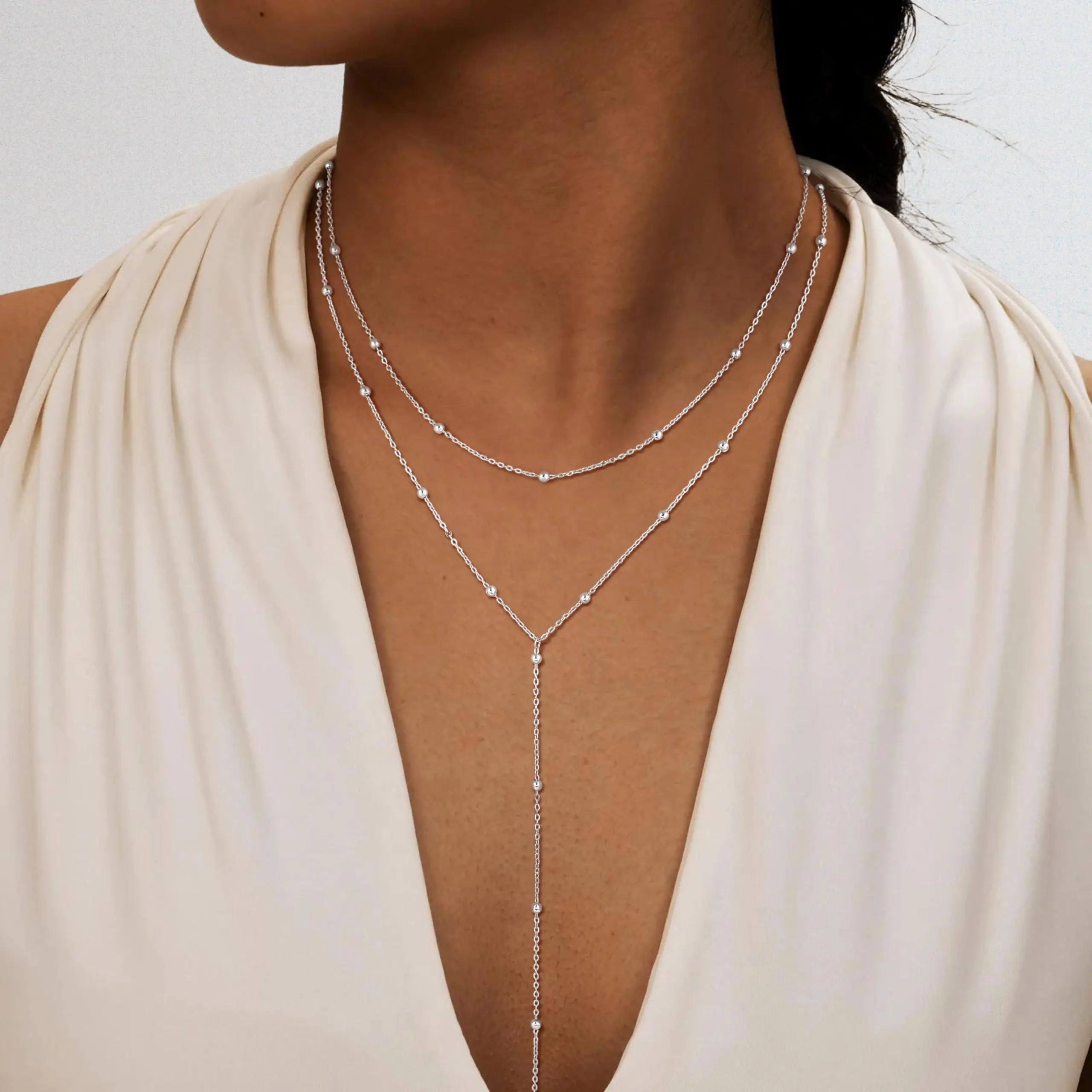 Tewiky Lariat Gold Necklace for Women, Dainty Long Y-Shaped Pendant Necklace Trendy, Beaded Chain Bar Infinity Cross Star Drop Necklaces Simple Jewelry For Women
