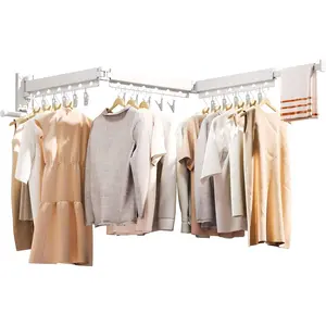 Wall Mounted Clothes Hanger,Clothes Drying Rack,Laundry Rack Wall,Drying Rack Clothing,Clothes Rack Retractable,Collapsible(Tri-Fold), with Windproof Holes & Clips,White Color