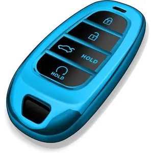 Key Fob Cover, Soft TPU Full Protection for Hyundai Sonata Santa Fe Tucson, 5 Buttons (Blue)