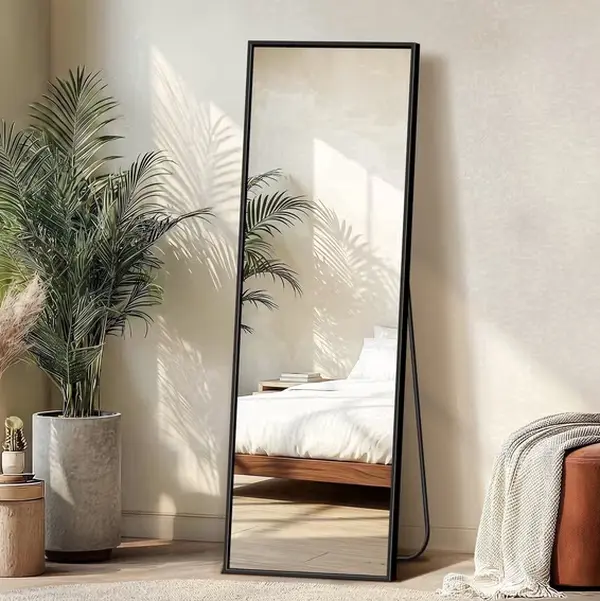 Full Length Mirror 56" x 15" Full Body Standing Mirror Rectangle Floor Mirror, Black