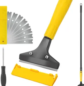 Scraper Tool, 4" Wide Heavy Duty Floor Scraper with 45.7" Long Handle, Razor Blade Scraper for Cleaning Windows Glass Shower Gum Tile Scraper Ceiling Scraper, 10PCS Extra Metal Blades