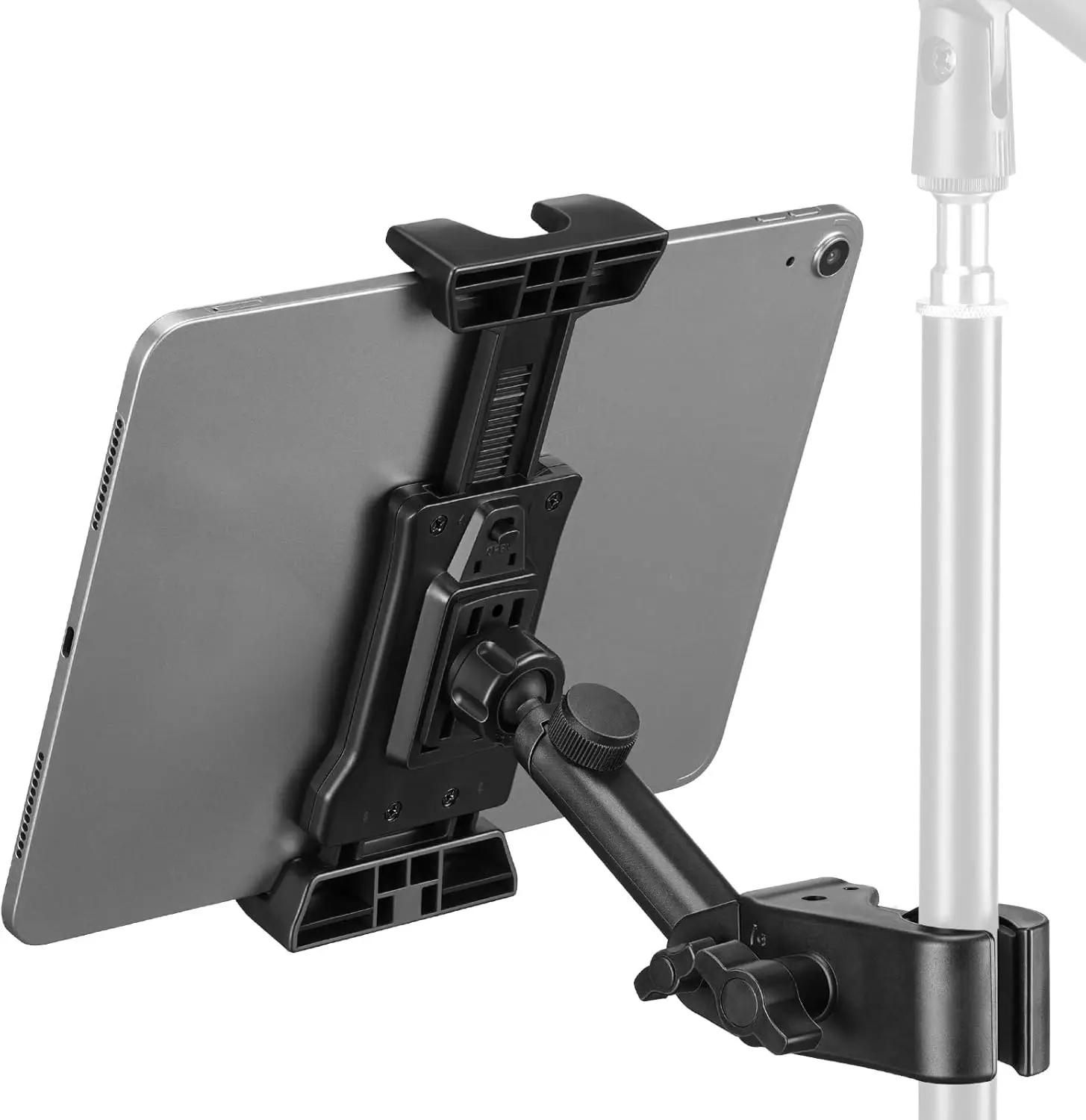 LEKATO Tablet Holder for Microphone Music Stand, Adjustable Phone Holder for Desk, Compatible with iPad iPhone 4.7 to 13.5 Inch Devices Screen Size Portable 360° Rotatable