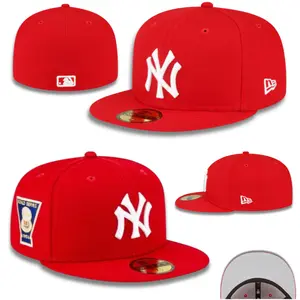 Red New York Yankees New Era 59FIFTY Fitted Cap – White NY Logo Flat Brim Baseball Hat, MLB World Series Patch, Structured Crown Streetwear Hat for Men & Women