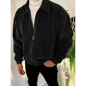 Men's Solid Pocket Zip Up Collared Jacket, Regular Fit Casual Drop Shoulder Long Sleeve Outerwear for Fall & Winter, Men's Clothes for Daily Wear, Menswear, Casual Style Outerwear, Coats