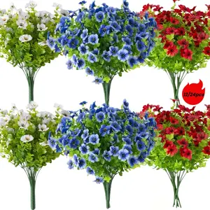 12/24pcs Artificial Violet Flowers, UV & Rain Resistant, Red White And Blue, Indoor Outdoor Decor, Wedding Patio Garden Decoration, Fake Flowers, Plastic, Decorative Flowers, Independence Day Decoration