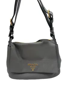 Pre-owned PRADA Vintage Dark Grey Grained Leather Shoulder Crossbody Bag/WJ04330402/0402