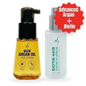 HerStyler Advanced Argan Oil & Biotin Serum Set – for Moisturization, and Thickening – Infused with Aloe Vera, Vit E and B – 2.36 Fl Oz & 2 Fl Oz