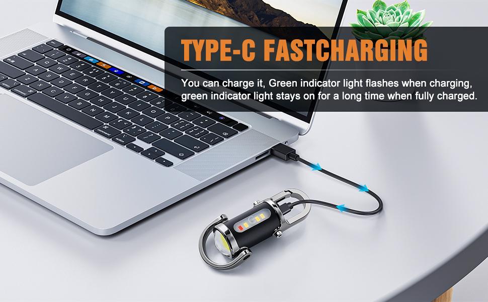 LED Flashlight Keychain Light, USB-C Rechargeable Torch with Hanging Hook, 200 Lumens Super Bright, Compact Emergency Lantern for Camping, Hiking, Home, Office, Power Outages - Long Runtime LED Flashlight, Hiking Essentials, Modern Lighting, Durable Build
