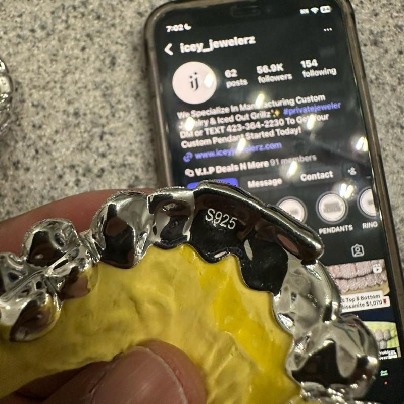 925 Sterling Silver Honeycomb Set Custom Moissanite Perm Cut Grillz