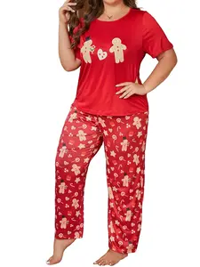 Women's Plus Size Christmas Pajamas, Soft Fabric, Holiday Print Sleepwear, Comfortable Four Season Sleeping Wear