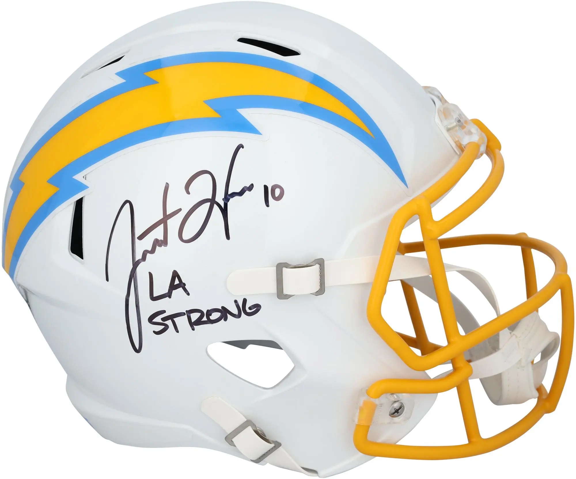 Justin Herbert Los Angeles Chargers Autographed Riddell Speed Replica Helmet with "LA Strong" Inscription - Fanatics Authentic Certified