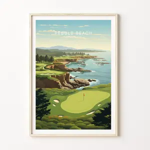 Pebble Beach California Travel Print, Pebble Beach Monterey Poster Print, Pebble Beach Golfing Wall Art, Minimalist Coastal Wall Art