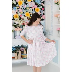Ribbons & Roses 3/4 Sleeve Ruffle Twirl Dress