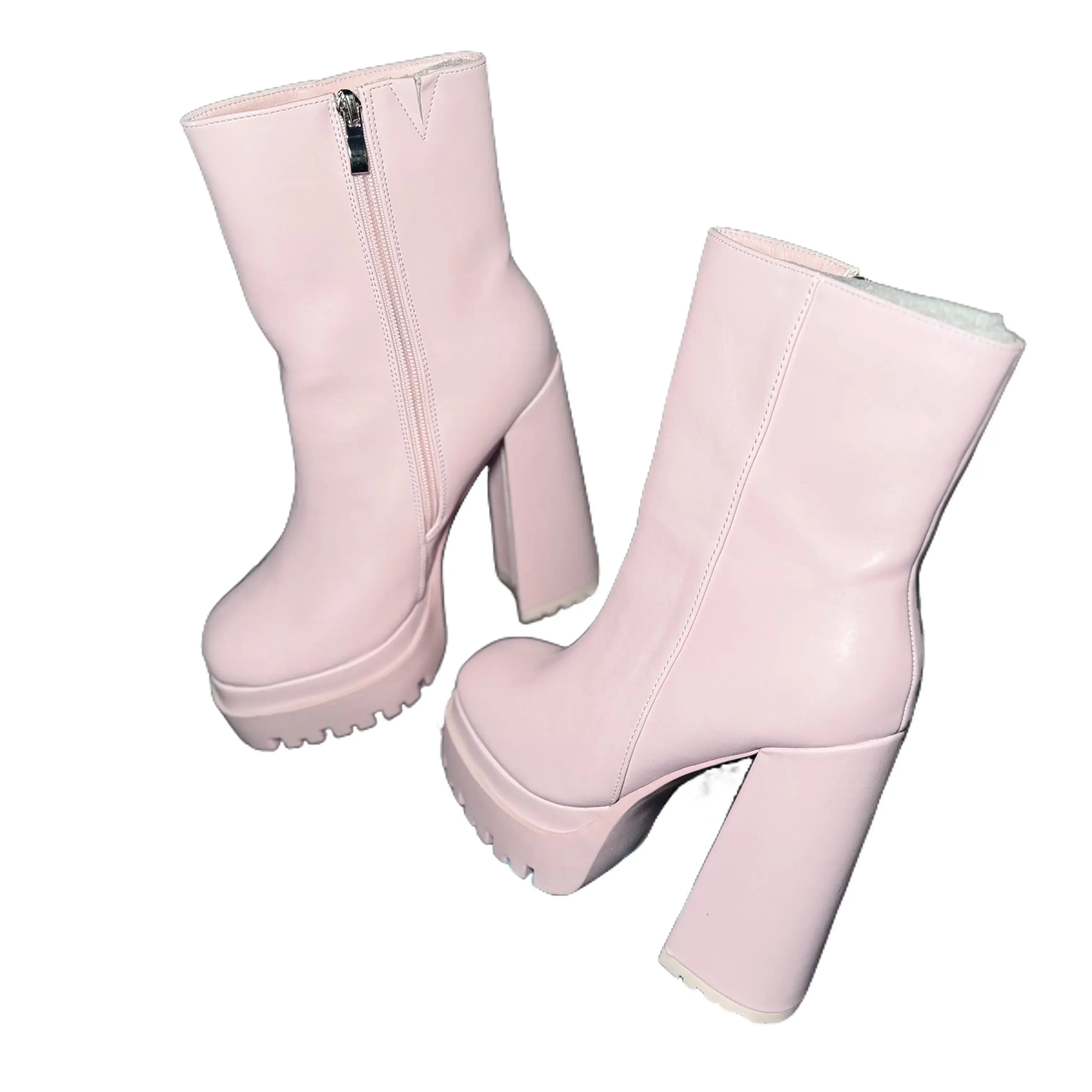 Sienna-1 Baby Pink Leather Anklet Platform Women Boots-Woment Fashion Boots Comfort
