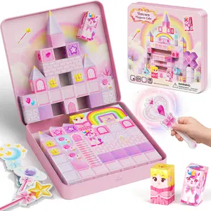 Unicorn Magnetic Cubes Blocks for Girls:355g Tin with Castle Cones & 4 Magic Wands, Multiplayer, 45s Cleanup, Gift-Ready, Travel Toys for Car & Airplane, Ages 3-8