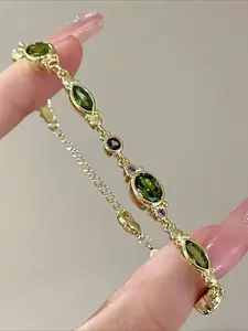 Elegant Geometric Glass Bracelet, Paired with Purple and Green Tones, Suitable for Women's Daily Banquets and Vacations, Stackable Bracelets, Elegant Jewelry Bracelet