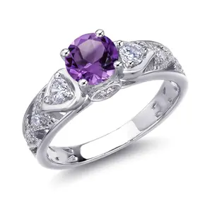Gem Stone King 925 Sterling Silver Round 6MM Gemstone Birthstone Engagement Ring | Wedding Anniversary Promise Ring For Women | Available In Size 5, 6, 7, 8, 9