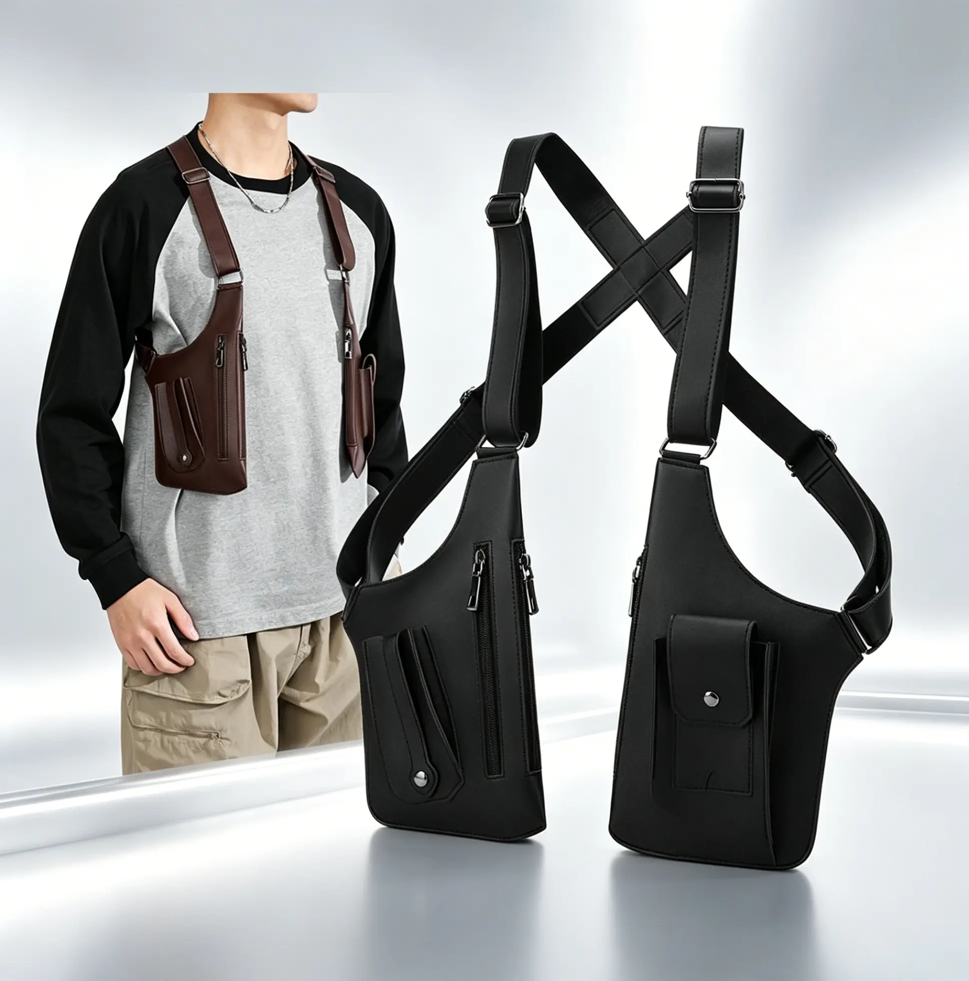 Premium PU Leather Hidden Underarm Bag - Retro Plain Design, Adjustable Shoulder Strap, Spacious Anti-Theft Storage Compartment, Hidden Pocket, Versatile Daily Pouch for Running Commute, Father’s Day Gift