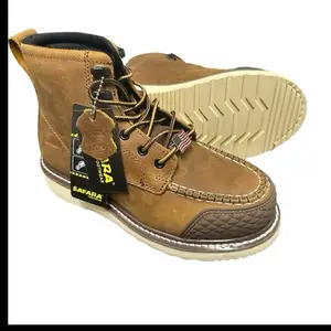 Safara Work Boots for Men Waterproof Comfortable Full Grain Leather Non Slip Wedge Outsole Construction 6" Workboots Footwear