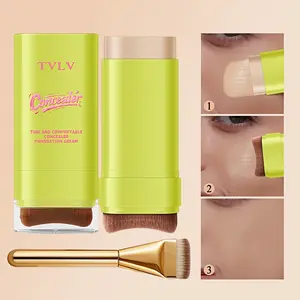 2-in-1 Concealer Foundation Stick with Built-in Brush, Long-Lasting Waterproof Matte Full Coverage, Crease & Sweat-Proof, Compact Portable, Includes Free Makeup Brush, Ideal for Daily & Party Use